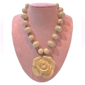 Elegant Cream Beaded Necklace with Rose Pendant